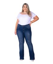 Calça Feminina Jeans Flare Plus Com Bolso Falso Calça Feminina Jeans Flare Plus Com Bolso Falso