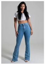 Calça Feminina Jeans Flare Sawary Original Super Lipo Com Cinta Modeladora