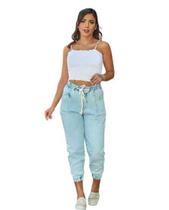 Calça Feminina Jeans Jogger Cós Alto