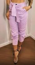 Calça Feminina Jeans Jogger Lavanda Cós Alto Faixa Embutida