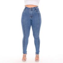 Calça feminina jeans marmorizado com pinça frontal Calça feminina jeans marmorizado com pinça frontal
