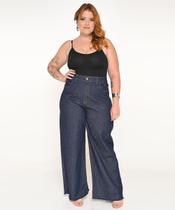 Calça Feminina Jeans Plus Wide Leg Cut Out