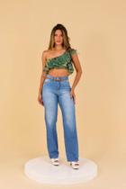 Calça Feminina Jeans Wide Leg Com Cinto Fashion Estilosa Calça Feminina Jeans Wide Leg Com Cinto Fashion Estilosa