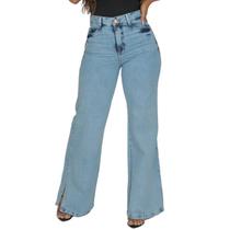 Calça Feminina Jeans Wide Leg Pantalona Cintura Alta Premium