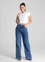 Calça Feminina Jeans Wide Leg Petit Sawary Premium Original Cintura Alta Moda 279663