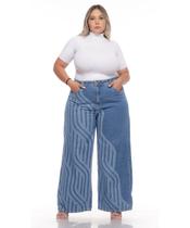 Calça Feminina Jeans Wide Leg Plus Estampa Laser Razon Jeans Calça Feminina Jeans Wide Leg Plus Estampa Laser Razon Jeans