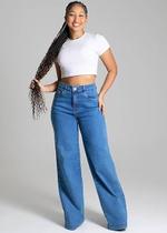 Calça Feminina Jeans Wide Leg Sawary Premium Original Cintura Alta Moda 277314