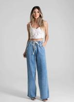Calça Feminina Jeans Wide Leg Sawary Premium Original Cintura Alta Moda 280467 Calça Feminina Jeans Wide Leg Sawary Premium Original Cintura Alta Moda 280467