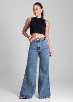 Calça Feminina Jeans Wide Leg Sawary Premium Original Cintura Alta Moda 281931 Calça Feminina Jeans Wide Leg Sawary Premium Original Cintura Alta Moda 281931