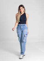 Calça Feminina Jeans Wide Leg Sawary Premium Original Cintura Alta Moda Blogueira 280511