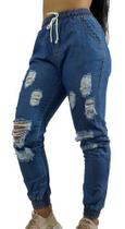 Calça Feminina Jogger Jeans Cintura Alta Blogueira C35 Calça Feminina Jogger Jeans Cintura Alta Blogueira C35