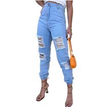 Calça Feminina Jogger Jeans Destroyed Cintura Alta K2b Calça Feminina Jogger Jeans Destroyed Cintura Alta K2b