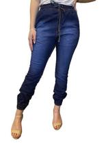 Calça Feminina Jogger Jeans Simples com Detalhe de Risco