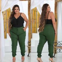 Calça Feminina Jogger Plus Size Calça Jogger Bengaline Diversas Cores Plus Size Modinha Modelagem Premium em Bengaline