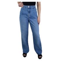 Calça Feminina Lado Avesso Jeans Wide Leg Azul Médio - L125