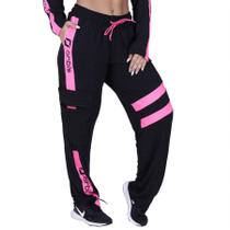 Calça Feminina Larga Cargo Recortes Bolsos Visco Crepe Ecocel Cós Ajustável Orbis - ROSA NEON, G