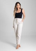Calça Feminina Linho Mom Sawary Premium Original Cintura Alta Moda 280346
