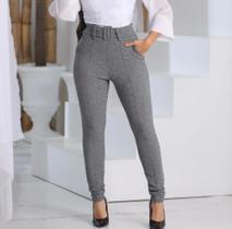 calça feminina malha crepe skinny com cinto forrados e bolsos laterais