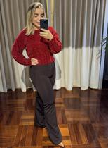 Calça Feminina Marrom Flare Loopper Malha Poliamida