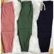 Calça feminina modelo jogger tecido bengaline elastico na cintura com elastano