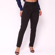Calça Feminina Modelo Skinny Tecido de Two Way Preto Cintura Alta