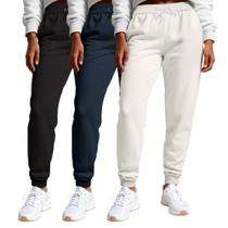 Calça Feminina Moletom Flanelada Slim Bolsos Algodão Kit 3