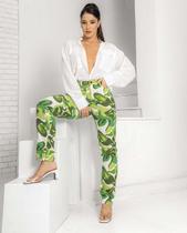 Calça Feminina Mom com Elastano 22423 Estampado Verde