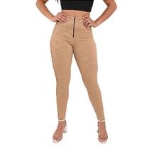 Calça feminina montaria legging canelada ziper