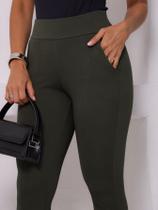 Calça Feminina Montaria Skinny Malha Crepe Bolsos Elegante Casual