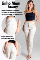 Calça Feminina Original Sawary Mom Reta Wide Leg Soltinha Alta