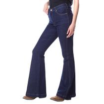 Calça Feminina Original Wrangler Jeans Com Elastano Barra Maxi Flare Azul Cós Alto Ref. WF2102UN