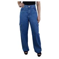 Calça Feminina Ouzzare Jeans Wide Leg Cargo Denin - ZZ806