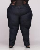 Calça Feminina Over Size Jeans Bolso Cintura Média Elastano