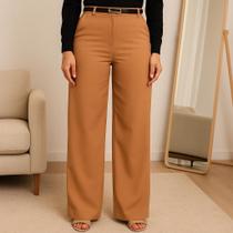 Calça Feminina Pantalona Alfaiataria Cintura Alta Com Bolso e Cinto Calça Feminina Pantalona Alfaiataria Cintura Alta Com Bolso e Cinto