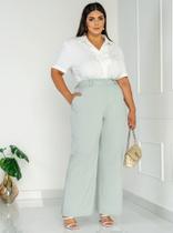 Calça Feminina, Pantalona, Alfaiataria, Plus Size, Azul, Verde, Tams. 52 e 54