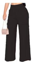 Calça Feminina Pantalona Cintura Alta Com Bolso Traseiro