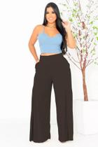 Calça Feminina Pantalona Cintura Alta Cós Com Elástico Atrás