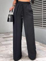 Calça Feminina Pantalona Cintura Alta Elástico Cordão Social