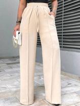 Calça Feminina Pantalona Cintura Alta Elástico Cordão Social Calça Feminina Pantalona Cintura Alta Elástico Cordão Social