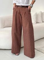 Calça Feminina Pantalona Cintura Alta Linho Cintura Dupla