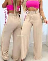 Calça Feminina Pantalona Claudia Bege com cinto Tamanho M Calça Feminina Pantalona Claudia Bege com cinto Tamanho M