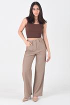 Calça feminina pantalona com bolso caqui