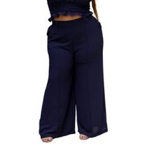 Calça feminina pantalona cos alto duna liso com bolsos elegante calça wide leg reta forrada por dentro e elastico plus size GG ao G4 - 44 ao 58