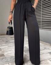 Calça Feminina Pantalona Duna Cintura Elástica Com Bolso Cintura Alta Tam G