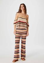 Calça Feminina Pantalona Listrada Em Tricô