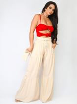 Calça Feminina Pantalona Perna Larga Cintura Alta 3 Marias