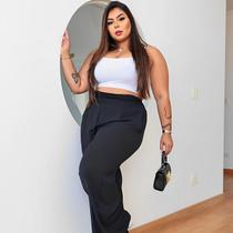Calça Feminina Pantalona Plus Size Duna Confortável e Elegante Em Elasticidade Na Cintura Com Bolsos