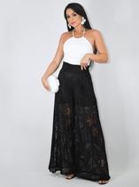Calça Feminina Pantalona Renda Plissada Cintura Alta Calça Feminina Pantalona Renda Plissada Cintura Alta