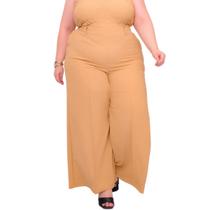 Calça feminina pantalona social cos alto com linha vinco frontal e bolsos elastico parte de trás duna liso moda elegante plus size 44 ao 58