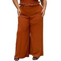 Calça feminina pantalona social cos alto com linha vinco frontal e bolsos elastico parte de trás duna liso moda elegante plus size 44 ao 58